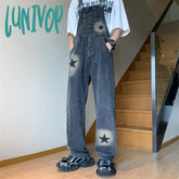 Lunivop Women’s Denim Rompers Star Printed Strap Pants Spring Autumn New Chic Fashion Casual